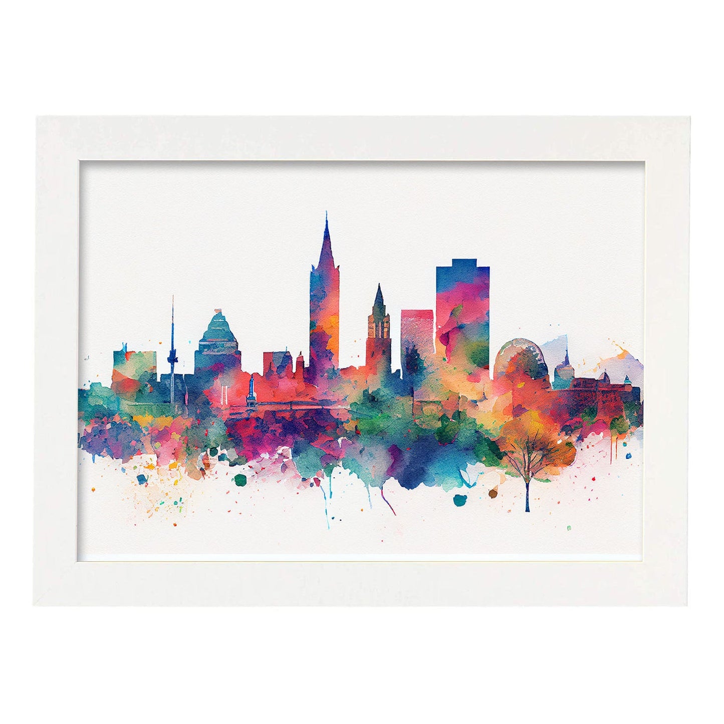 Nacnic watercolor of a skyline of the city of Birmingham. Aesthetic Wall Art Prints for Bedroom or Living Room Design.-Artwork-Nacnic-A4-Marco Blanco-Nacnic Estudio SL
