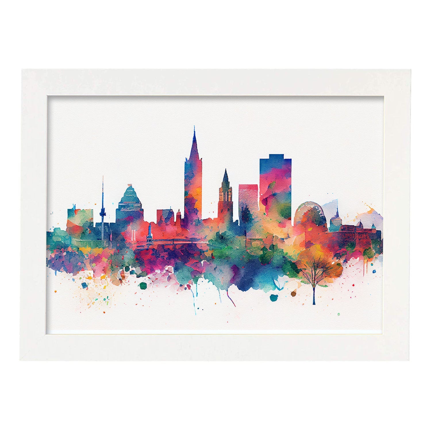 Nacnic watercolor of a skyline of the city of Birmingham. Aesthetic Wall Art Prints for Bedroom or Living Room Design.-Artwork-Nacnic-A4-Marco Blanco-Nacnic Estudio SL