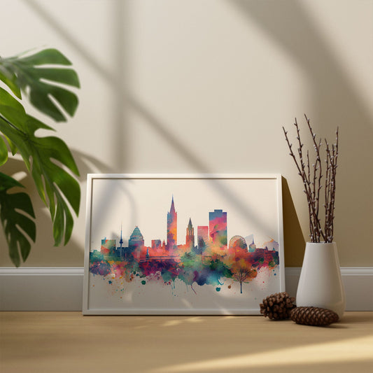 Nacnic watercolor of a skyline of the city of Birmingham. Aesthetic Wall Art Prints for Bedroom or Living Room Design.-Artwork-Nacnic-A4-Sin Marco-Nacnic Estudio SL