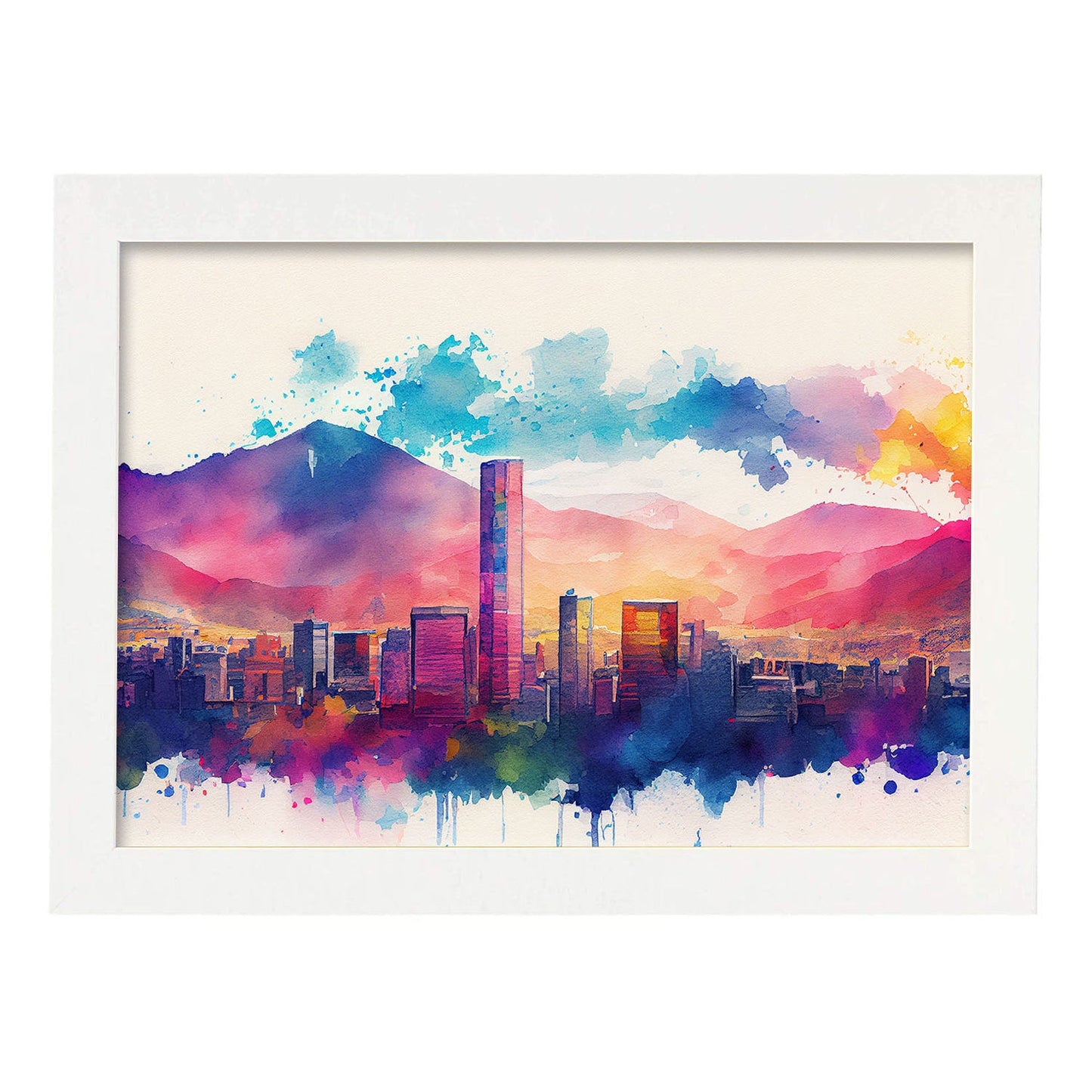 Nacnic watercolor of a skyline of the city of Bogota. Aesthetic Wall Art Prints for Bedroom or Living Room Design.-Artwork-Nacnic-A4-Marco Blanco-Nacnic Estudio SL