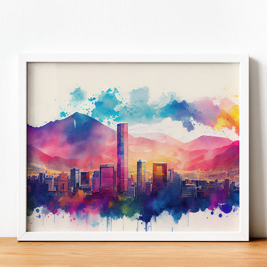 Nacnic watercolor of a skyline of the city of Bogota. Aesthetic Wall Art Prints for Bedroom or Living Room Design.-Artwork-Nacnic-A4-Sin Marco-Nacnic Estudio SL