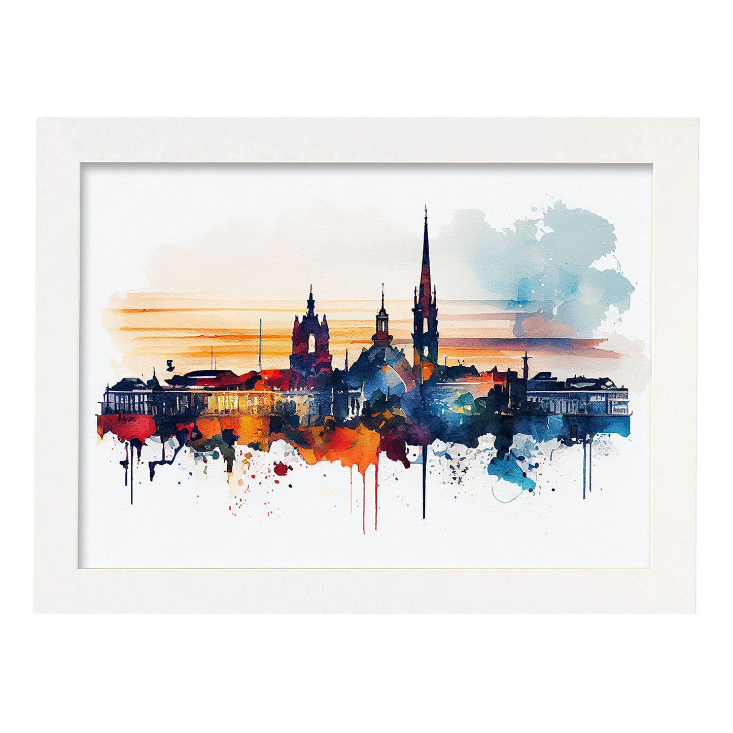 Nacnic watercolor of a skyline of the city of Bordeaux_1. Aesthetic Wall Art Prints for Bedroom or Living Room Design.-Artwork-Nacnic-A4-Marco Blanco-Nacnic Estudio SL