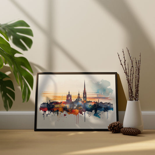 Nacnic watercolor of a skyline of the city of Bordeaux_1. Aesthetic Wall Art Prints for Bedroom or Living Room Design.-Artwork-Nacnic-A4-Sin Marco-Nacnic Estudio SL