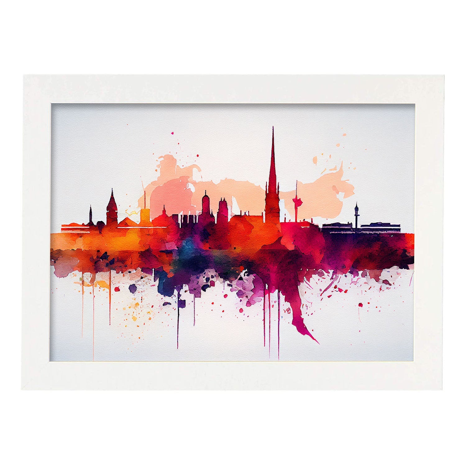 Nacnic watercolor of a skyline of the city of Bordeaux_2. Aesthetic Wall Art Prints for Bedroom or Living Room Design.-Artwork-Nacnic-A4-Marco Blanco-Nacnic Estudio SL