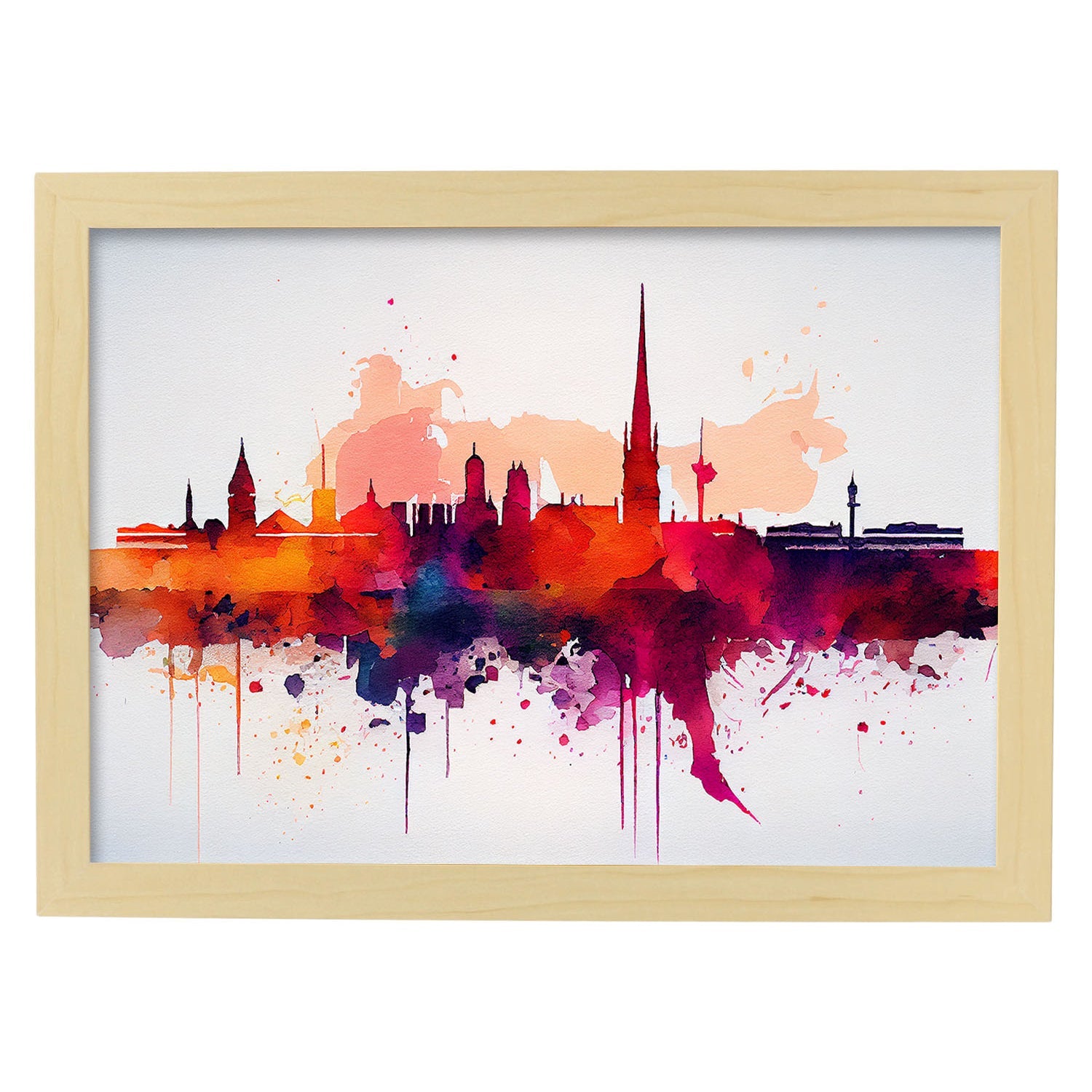 Nacnic watercolor of a skyline of the city of Bordeaux_2. Aesthetic Wall Art Prints for Bedroom or Living Room Design.-Artwork-Nacnic-A4-Marco Madera Clara-Nacnic Estudio SL