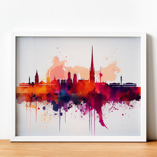 Nacnic watercolor of a skyline of the city of Bordeaux_2. Aesthetic Wall Art Prints for Bedroom or Living Room Design.-Artwork-Nacnic-A4-Sin Marco-Nacnic Estudio SL