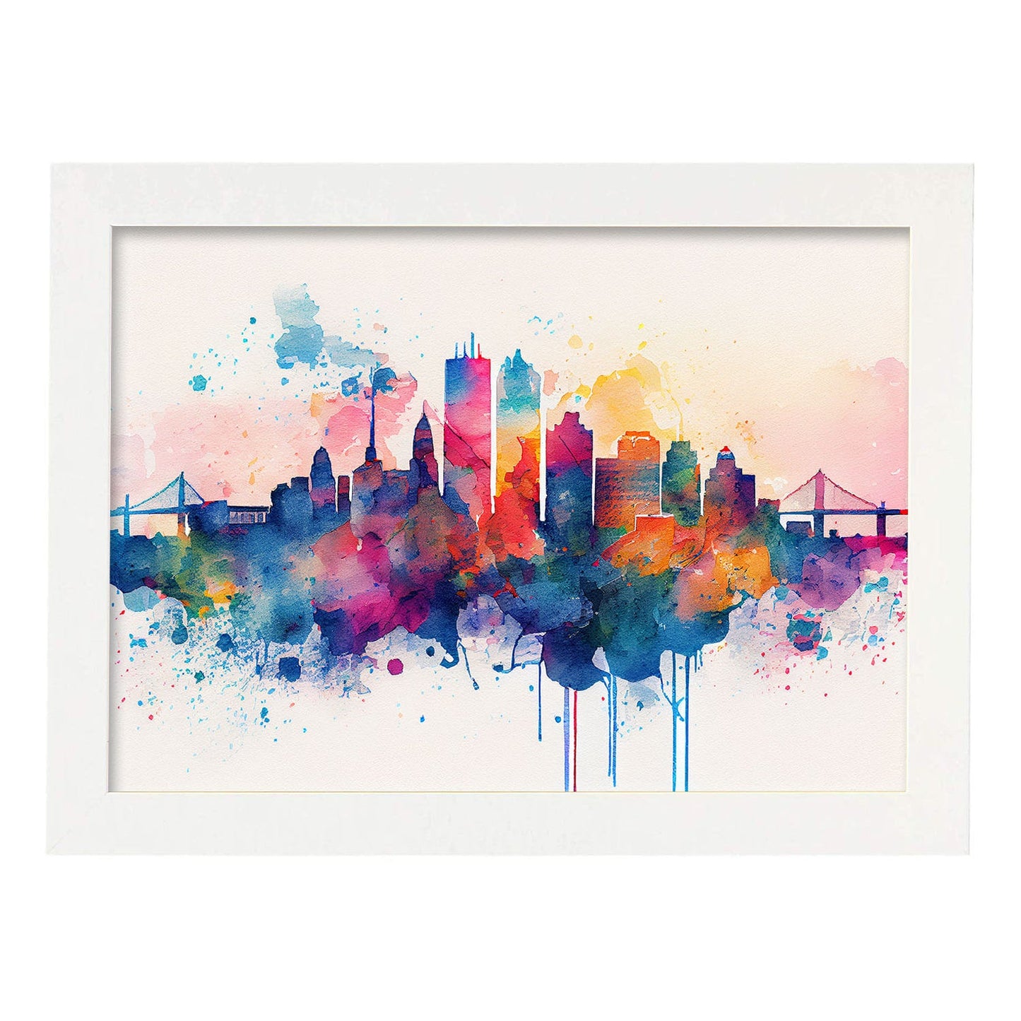 Nacnic watercolor of a skyline of the city of Boston_1. Aesthetic Wall Art Prints for Bedroom or Living Room Design.-Artwork-Nacnic-A4-Marco Blanco-Nacnic Estudio SL