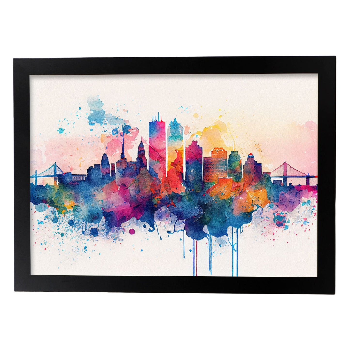 Nacnic watercolor of a skyline of the city of Boston_1. Aesthetic Wall Art Prints for Bedroom or Living Room Design.