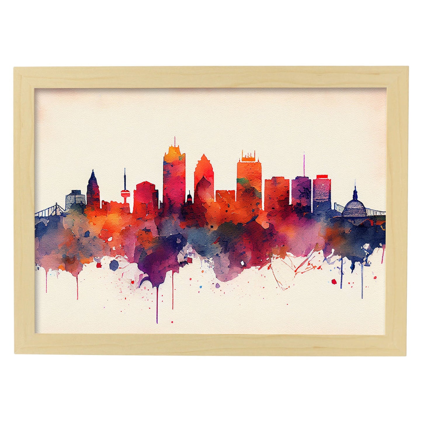 Nacnic watercolor of a skyline of the city of Boston_3. Aesthetic Wall Art Prints for Bedroom or Living Room Design.-Artwork-Nacnic-A4-Marco Madera Clara-Nacnic Estudio SL