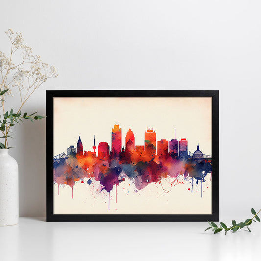 Nacnic watercolor of a skyline of the city of Boston_3. Aesthetic Wall Art Prints for Bedroom or Living Room Design.-Artwork-Nacnic-A4-Sin Marco-Nacnic Estudio SL