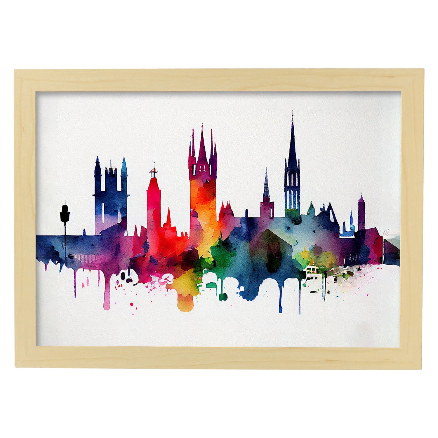 Nacnic watercolor of a skyline of the city of Bruges. Aesthetic Wall Art Prints for Bedroom or Living Room Design.-Artwork-Nacnic-A4-Marco Madera Clara-Nacnic Estudio SL