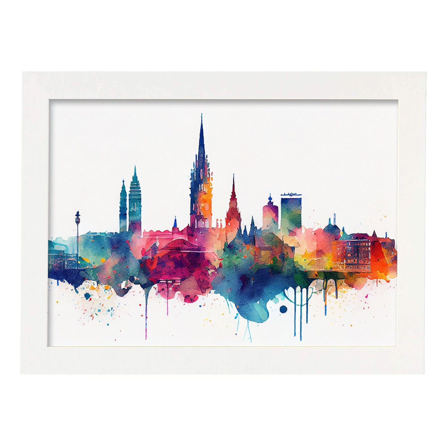 Nacnic watercolor of a skyline of the city of Brussels. Aesthetic Wall Art Prints for Bedroom or Living Room Design.-Artwork-Nacnic-A4-Marco Blanco-Nacnic Estudio SL
