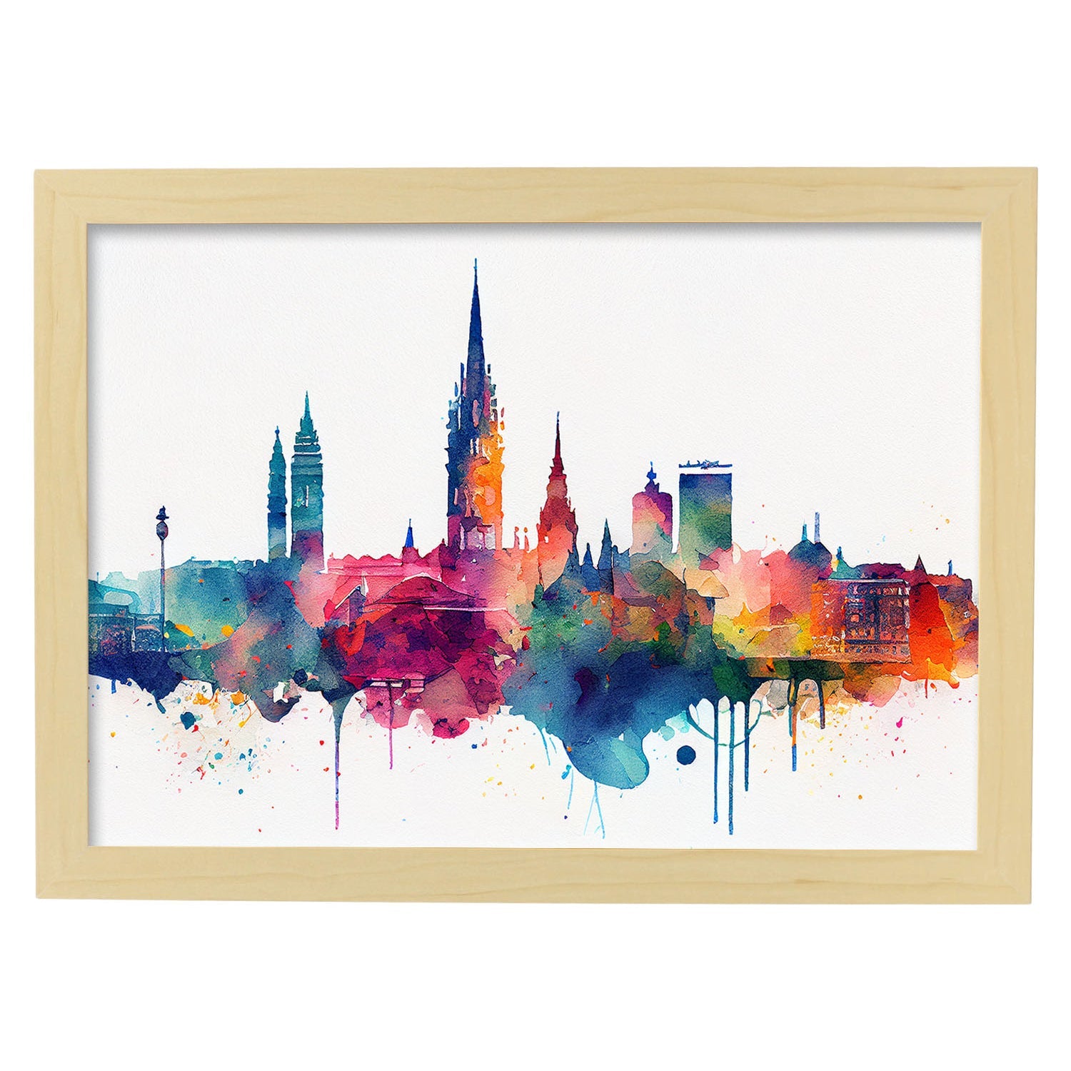 Nacnic watercolor of a skyline of the city of Brussels. Aesthetic Wall Art Prints for Bedroom or Living Room Design.-Artwork-Nacnic-A4-Marco Madera Clara-Nacnic Estudio SL