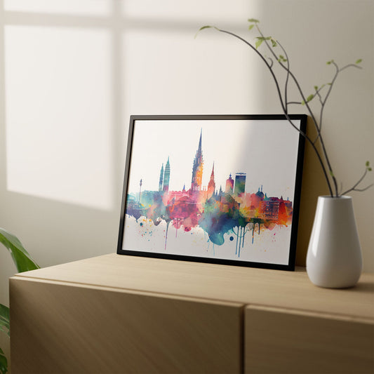 Nacnic watercolor of a skyline of the city of Brussels. Aesthetic Wall Art Prints for Bedroom or Living Room Design.-Artwork-Nacnic-A4-Sin Marco-Nacnic Estudio SL
