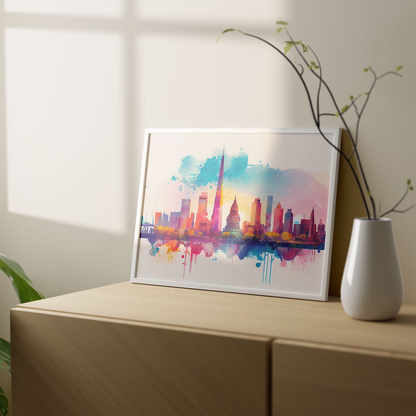 Nacnic watercolor of a skyline of the city of Buenos Aires_1. Aesthetic Wall Art Prints for Bedroom or Living Room Design.