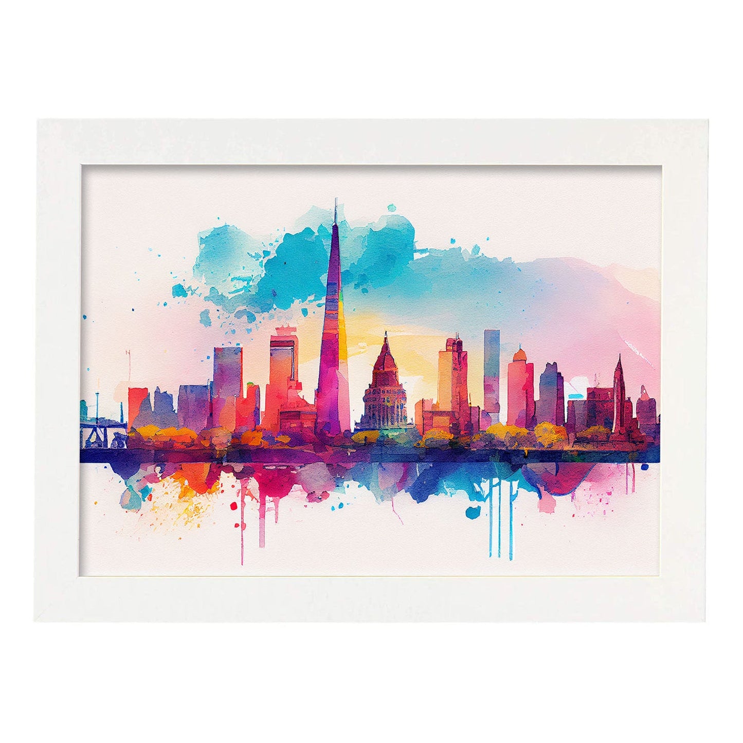 Nacnic watercolor of a skyline of the city of Buenos Aires_1. Aesthetic Wall Art Prints for Bedroom or Living Room Design.-Artwork-Nacnic-A4-Marco Blanco-Nacnic Estudio SL