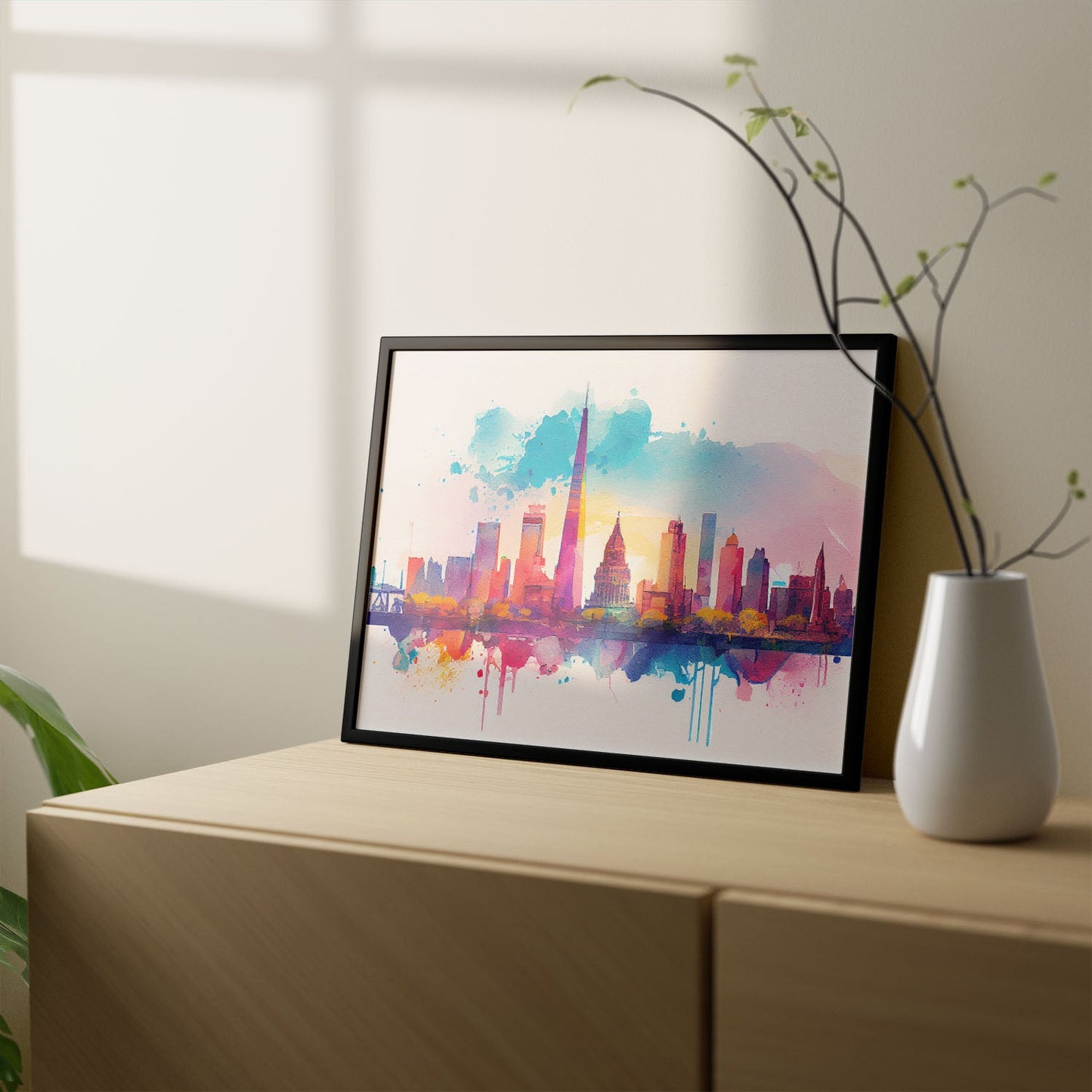 Nacnic watercolor of a skyline of the city of Buenos Aires_1. Aesthetic Wall Art Prints for Bedroom or Living Room Design.-Artwork-Nacnic-A4-Sin Marco-Nacnic Estudio SL