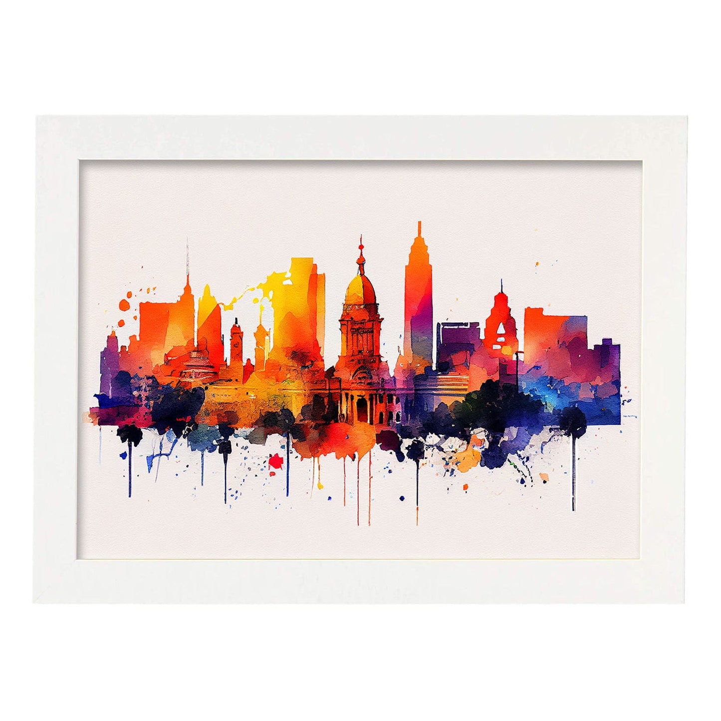 Nacnic watercolor of a skyline of the city of Buenos Aires_2. Aesthetic Wall Art Prints for Bedroom or Living Room Design.-Artwork-Nacnic-A4-Marco Blanco-Nacnic Estudio SL