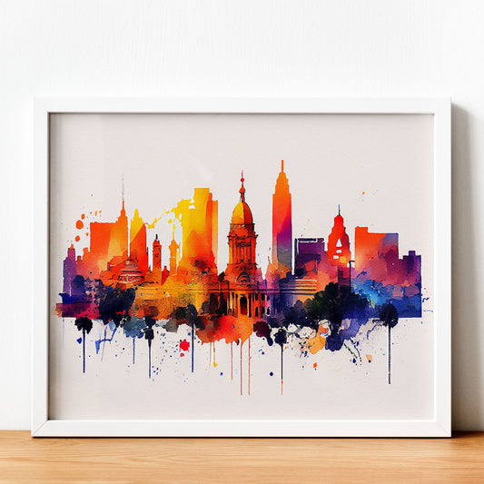 Nacnic watercolor of a skyline of the city of Buenos Aires_2. Aesthetic Wall Art Prints for Bedroom or Living Room Design.-Artwork-Nacnic-A4-Sin Marco-Nacnic Estudio SL