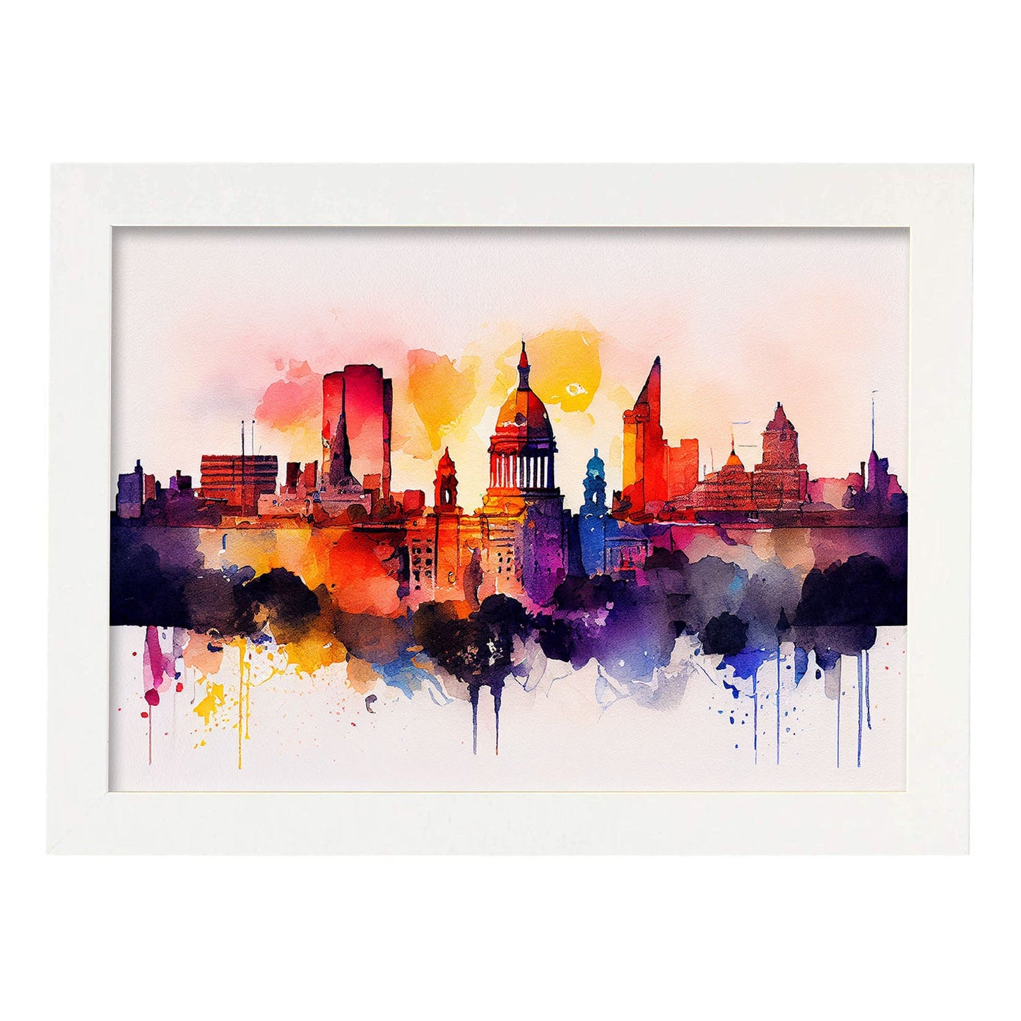 Nacnic watercolor of a skyline of the city of Buenos Aires_3. Aesthetic Wall Art Prints for Bedroom or Living Room Design.-Artwork-Nacnic-A4-Marco Blanco-Nacnic Estudio SL