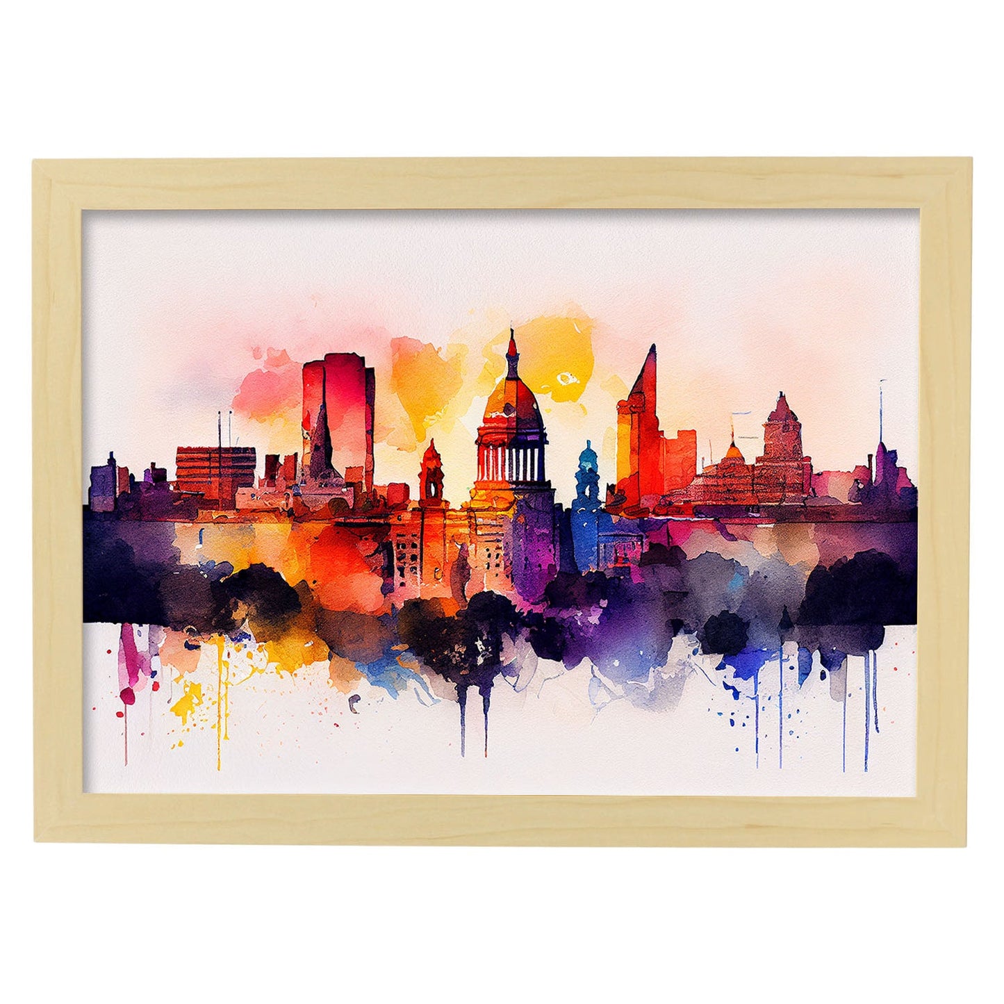 Nacnic watercolor of a skyline of the city of Buenos Aires_3. Aesthetic Wall Art Prints for Bedroom or Living Room Design.-Artwork-Nacnic-A4-Marco Madera Clara-Nacnic Estudio SL
