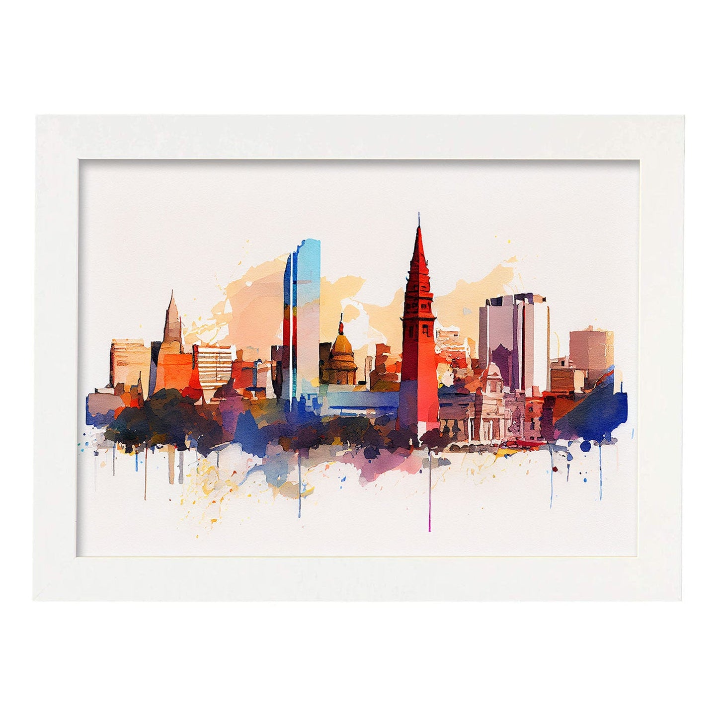 Nacnic watercolor of a skyline of the city of Buenos Aires_4. Aesthetic Wall Art Prints for Bedroom or Living Room Design.-Artwork-Nacnic-A4-Marco Blanco-Nacnic Estudio SL