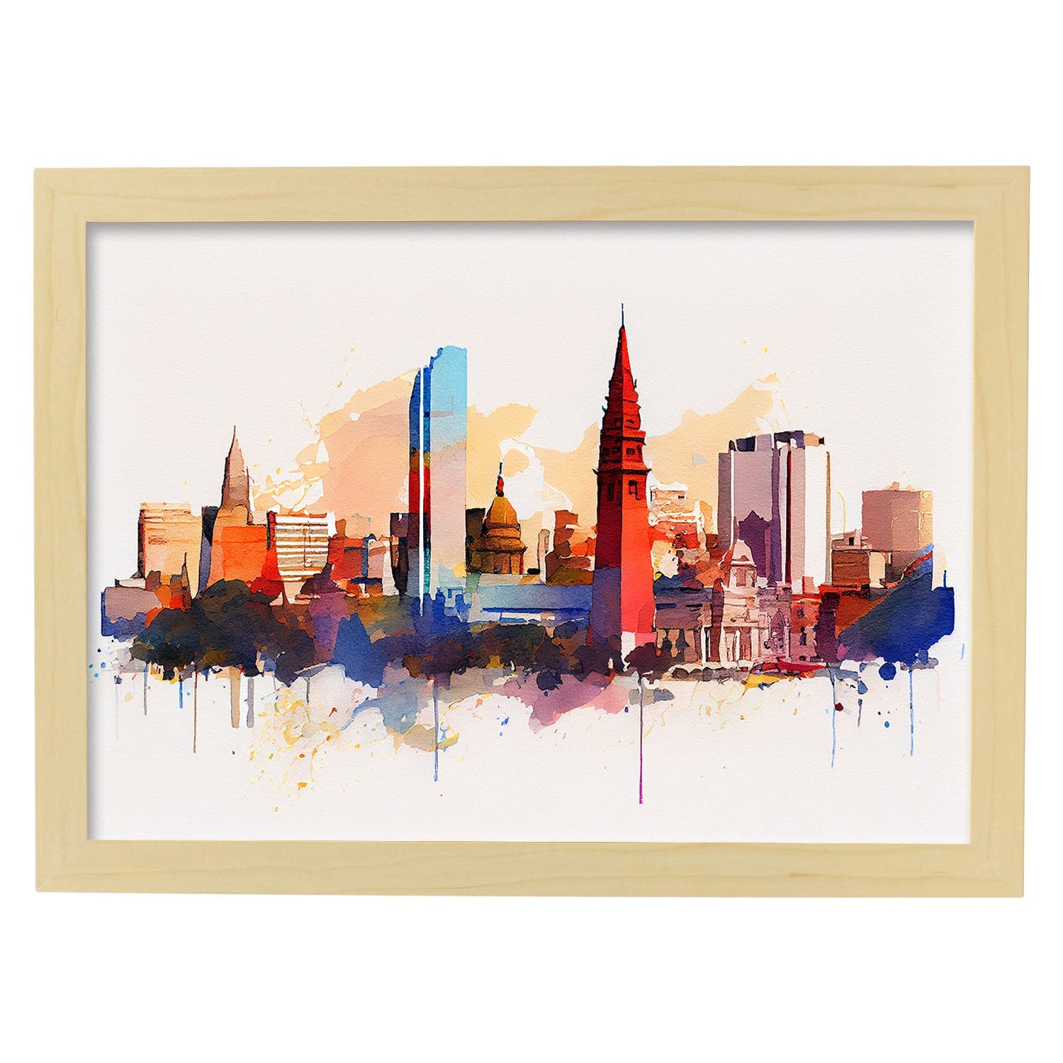 Nacnic watercolor of a skyline of the city of Buenos Aires_4. Aesthetic Wall Art Prints for Bedroom or Living Room Design.-Artwork-Nacnic-A4-Marco Madera Clara-Nacnic Estudio SL