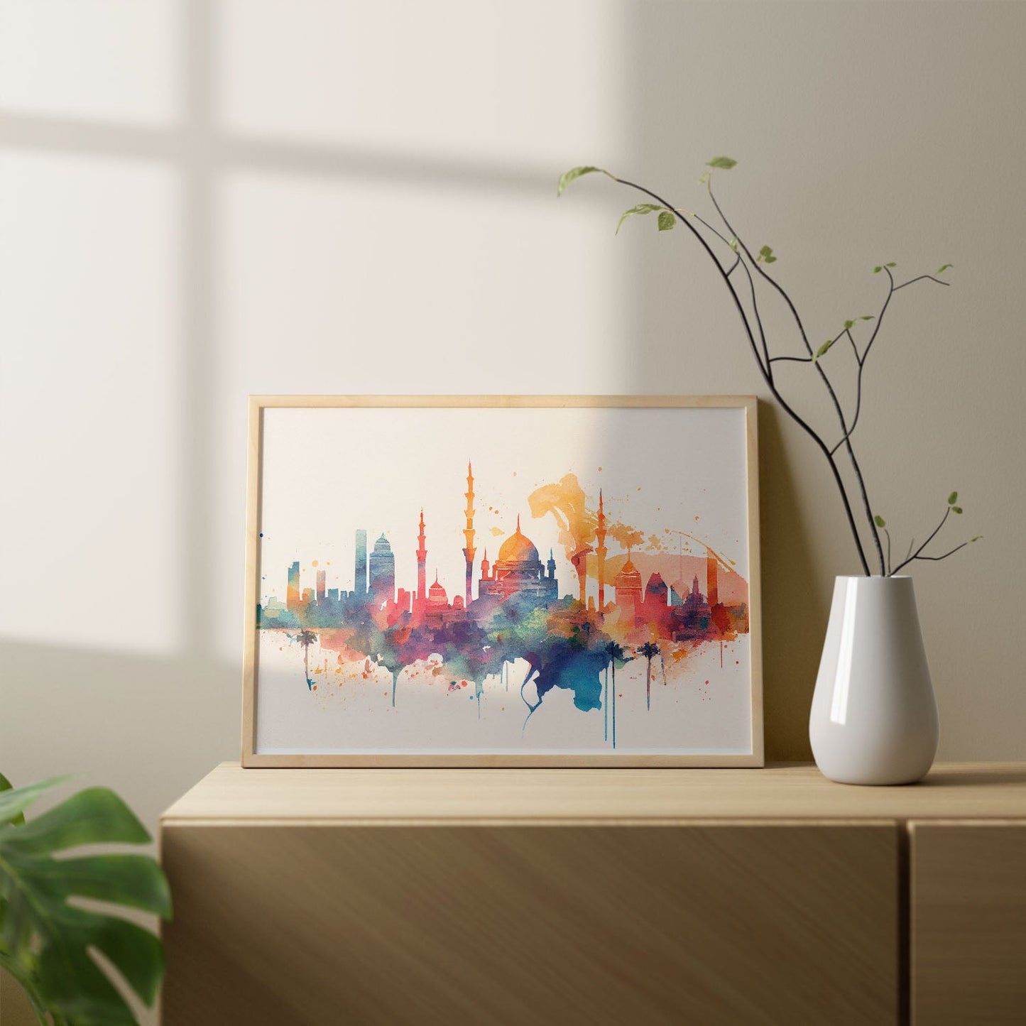Nacnic watercolor of a skyline of the city of Cairo. Aesthetic Wall Art Prints for Bedroom or Living Room Design.