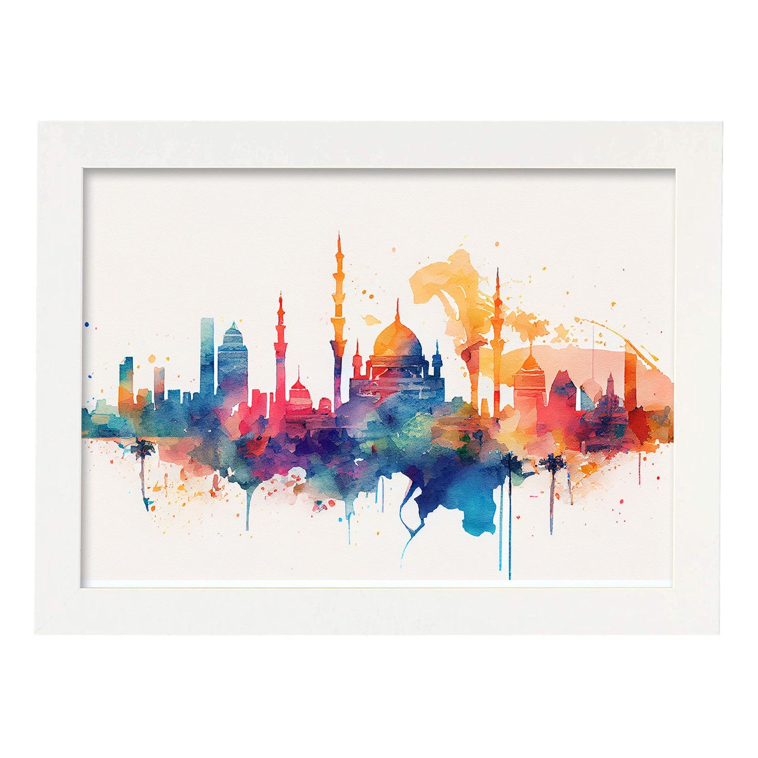 Nacnic watercolor of a skyline of the city of Cairo. Aesthetic Wall Art Prints for Bedroom or Living Room Design.-Artwork-Nacnic-A4-Marco Blanco-Nacnic Estudio SL