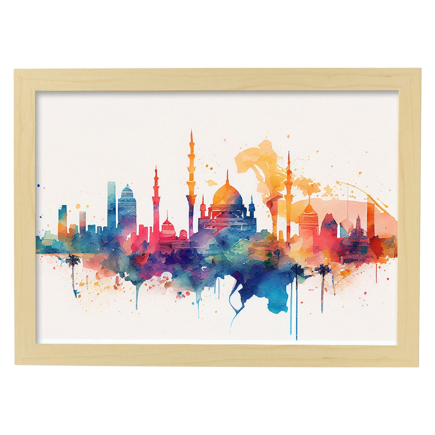 Nacnic watercolor of a skyline of the city of Cairo. Aesthetic Wall Art Prints for Bedroom or Living Room Design.-Artwork-Nacnic-A4-Marco Madera Clara-Nacnic Estudio SL