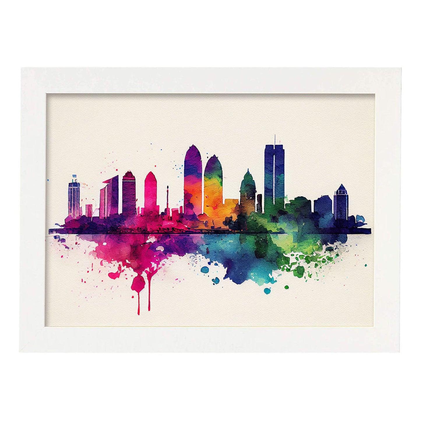 Nacnic watercolor of a skyline of the city of Cancun_1. Aesthetic Wall Art Prints for Bedroom or Living Room Design.-Artwork-Nacnic-A4-Marco Blanco-Nacnic Estudio SL