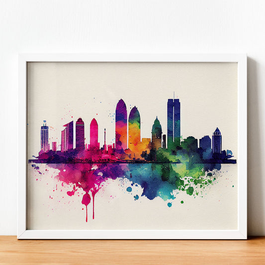 Nacnic watercolor of a skyline of the city of Cancun_1. Aesthetic Wall Art Prints for Bedroom or Living Room Design.-Artwork-Nacnic-A4-Sin Marco-Nacnic Estudio SL