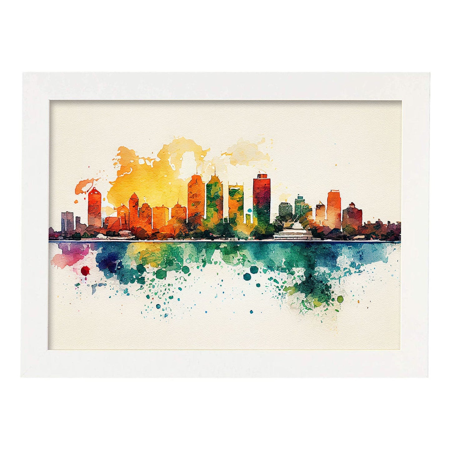 Nacnic watercolor of a skyline of the city of Cancun_2. Aesthetic Wall Art Prints for Bedroom or Living Room Design.-Artwork-Nacnic-A4-Marco Blanco-Nacnic Estudio SL