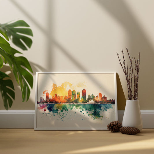 Nacnic watercolor of a skyline of the city of Cancun_2. Aesthetic Wall Art Prints for Bedroom or Living Room Design.-Artwork-Nacnic-A4-Sin Marco-Nacnic Estudio SL
