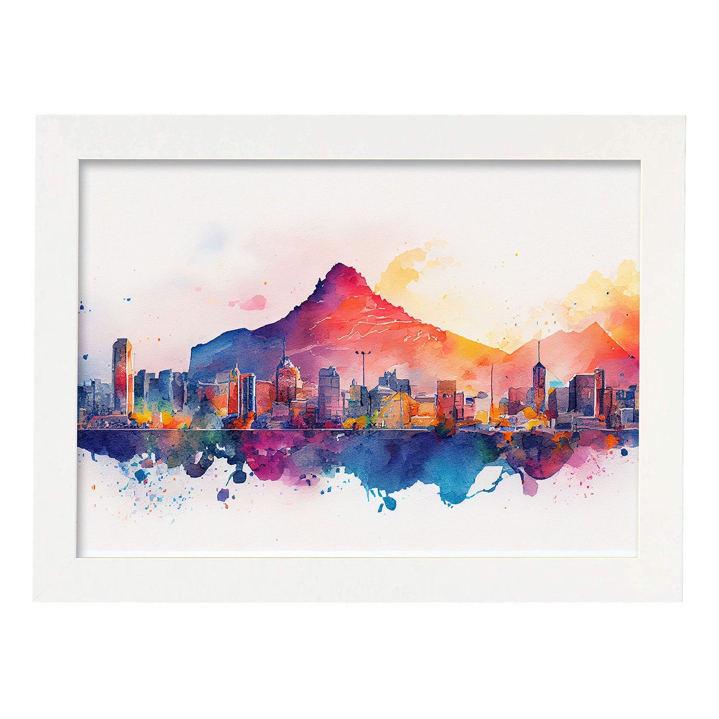 Nacnic watercolor of a skyline of the city of Cape Town_1. Aesthetic Wall Art Prints for Bedroom or Living Room Design.-Artwork-Nacnic-A4-Marco Blanco-Nacnic Estudio SL