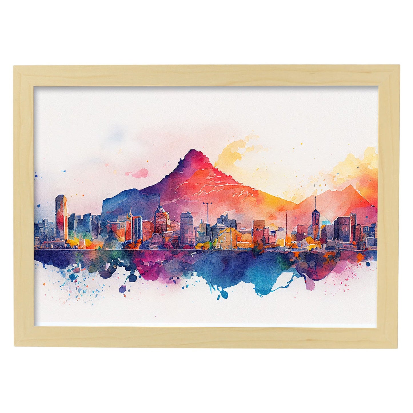 Nacnic watercolor of a skyline of the city of Cape Town_1. Aesthetic Wall Art Prints for Bedroom or Living Room Design.-Artwork-Nacnic-A4-Marco Madera Clara-Nacnic Estudio SL