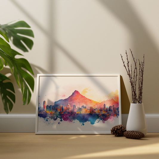 Nacnic watercolor of a skyline of the city of Cape Town_1. Aesthetic Wall Art Prints for Bedroom or Living Room Design.-Artwork-Nacnic-A4-Sin Marco-Nacnic Estudio SL