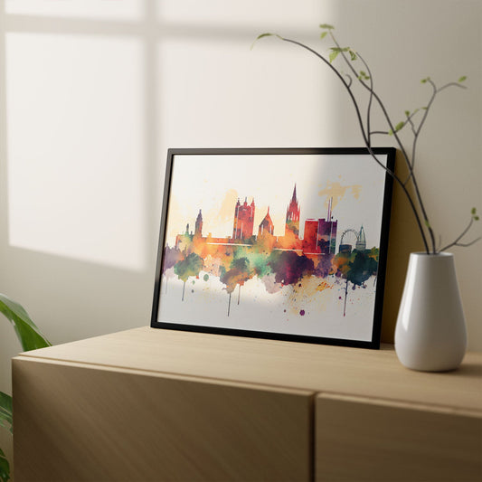 Nacnic watercolor of a skyline of the city of Cardiff. Aesthetic Wall Art Prints for Bedroom or Living Room Design.-Artwork-Nacnic-A4-Sin Marco-Nacnic Estudio SL