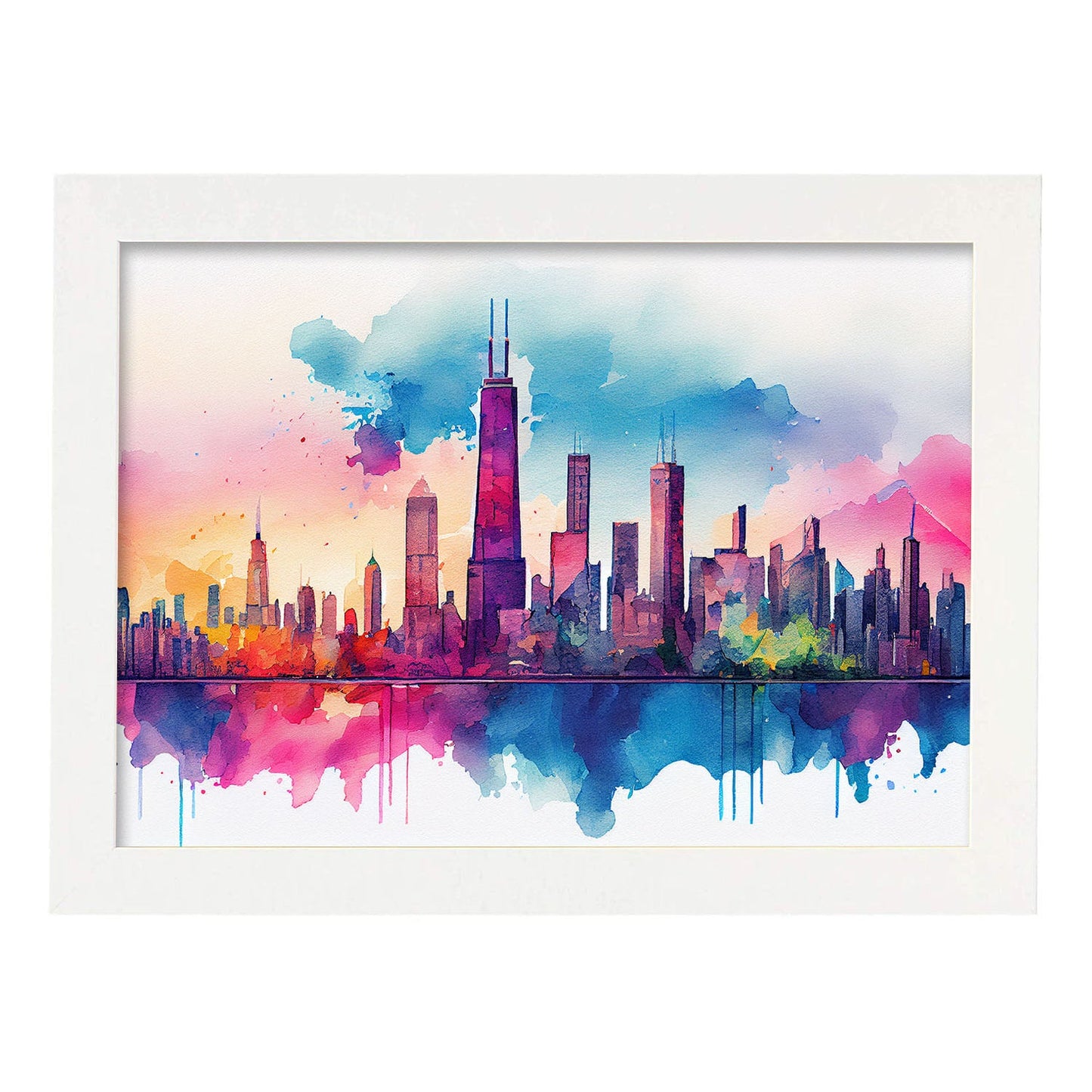 Nacnic watercolor of a skyline of the city of Chicago. Aesthetic Wall Art Prints for Bedroom or Living Room Design.-Artwork-Nacnic-A4-Marco Blanco-Nacnic Estudio SL