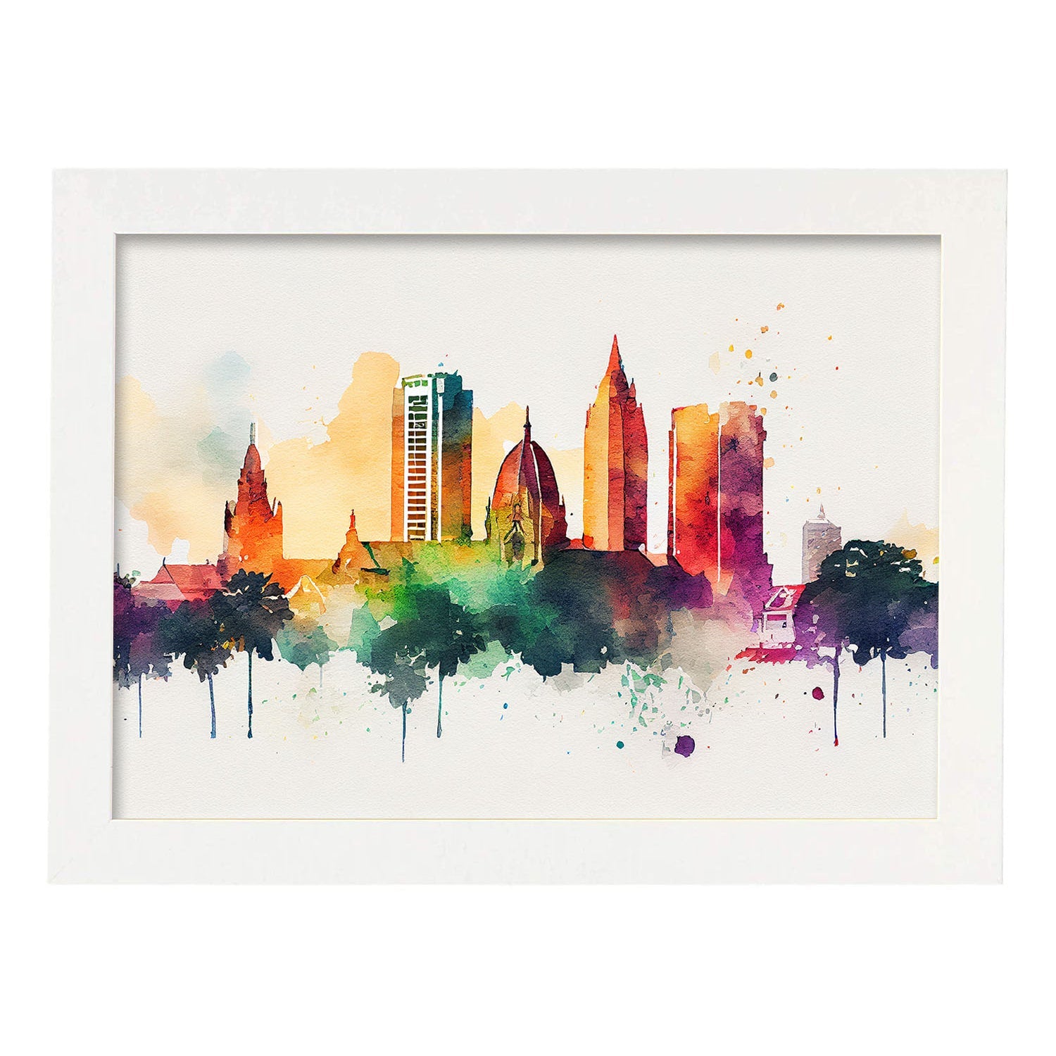 Nacnic watercolor of a skyline of the city of Colombo. Aesthetic Wall Art Prints for Bedroom or Living Room Design.-Artwork-Nacnic-A4-Marco Blanco-Nacnic Estudio SL