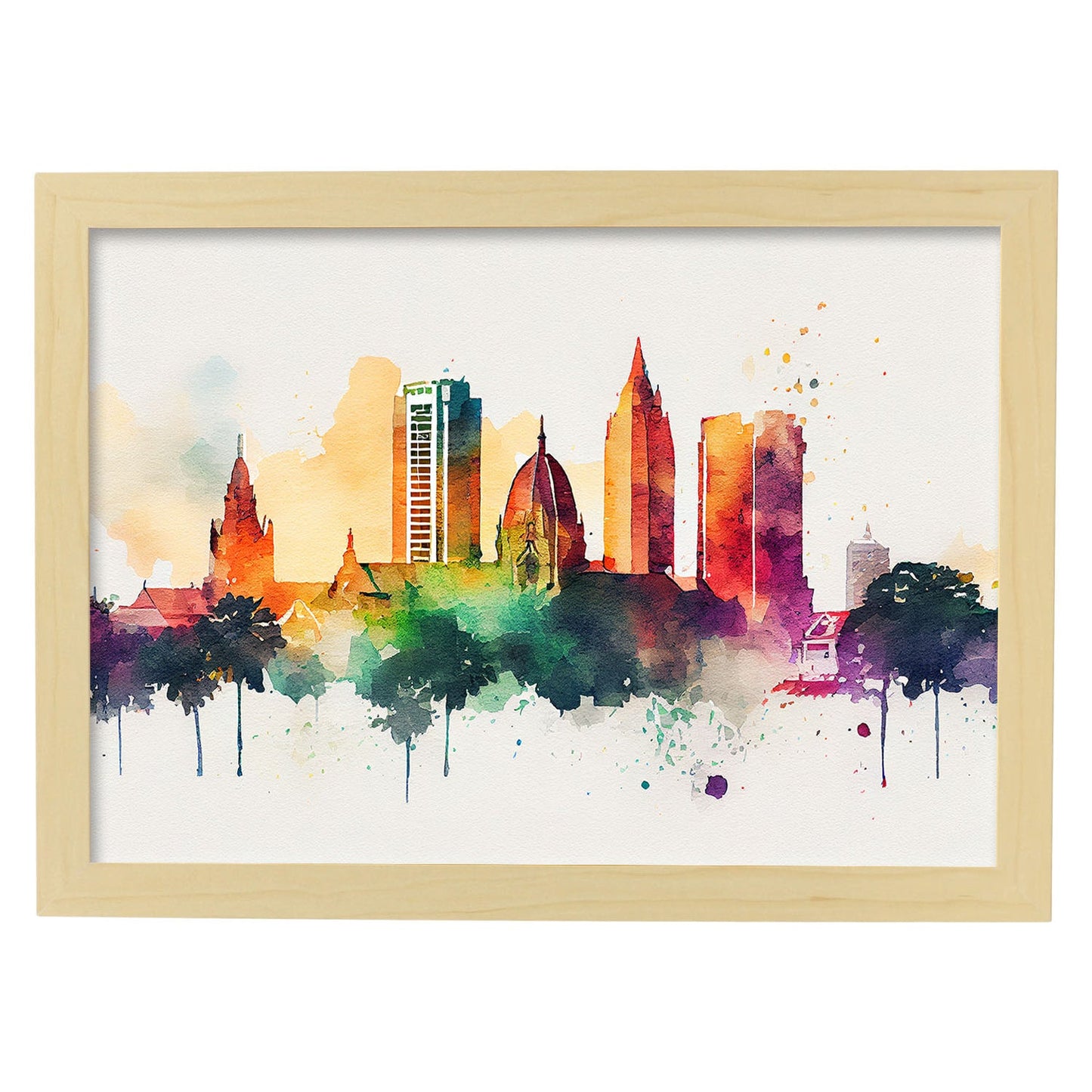 Nacnic watercolor of a skyline of the city of Colombo. Aesthetic Wall Art Prints for Bedroom or Living Room Design.-Artwork-Nacnic-A4-Marco Madera Clara-Nacnic Estudio SL