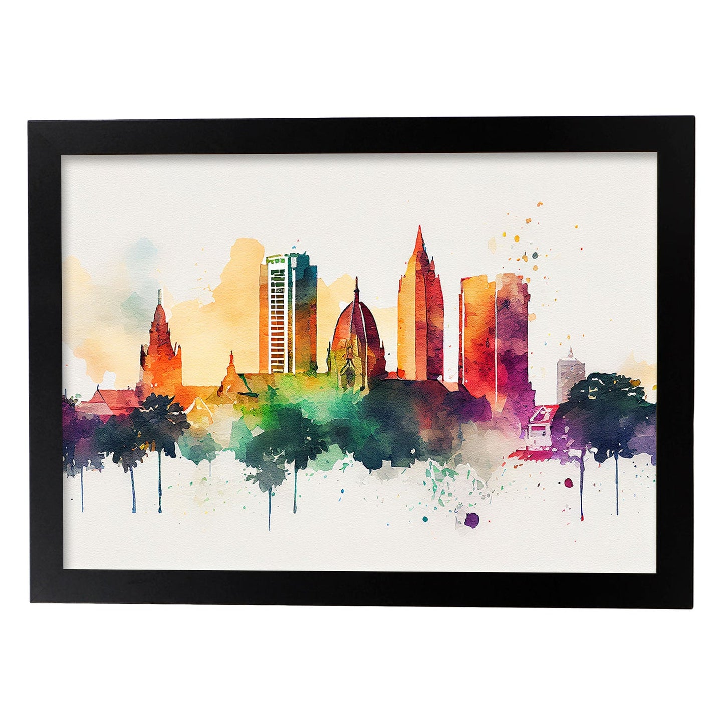 Nacnic watercolor of a skyline of the city of Colombo. Aesthetic Wall Art Prints for Bedroom or Living Room Design.