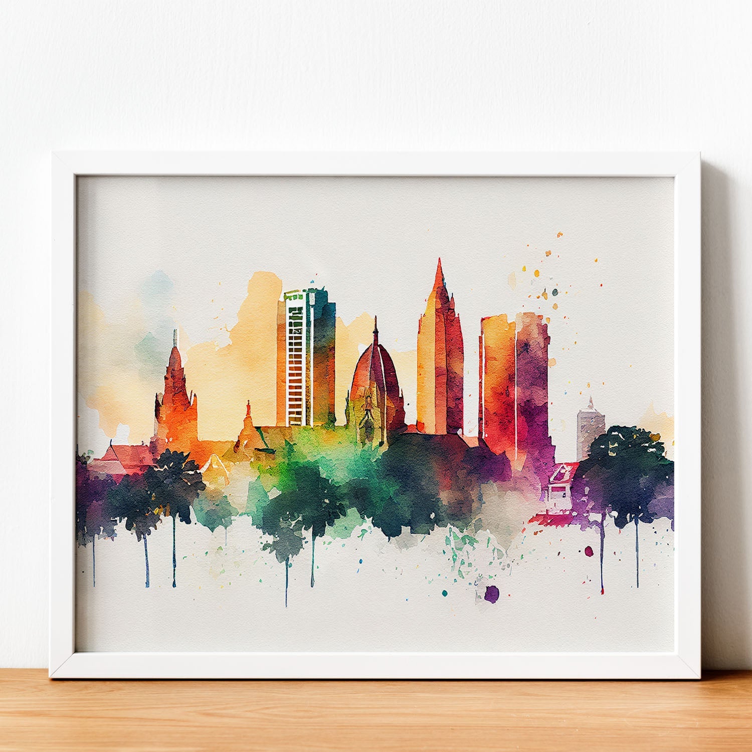 Nacnic watercolor of a skyline of the city of Colombo. Aesthetic Wall Art Prints for Bedroom or Living Room Design.-Artwork-Nacnic-A4-Sin Marco-Nacnic Estudio SL