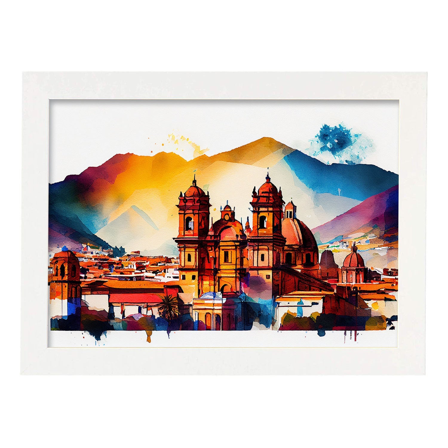 Nacnic watercolor of a skyline of the city of Cusco. Aesthetic Wall Art Prints for Bedroom or Living Room Design.-Artwork-Nacnic-A4-Marco Blanco-Nacnic Estudio SL
