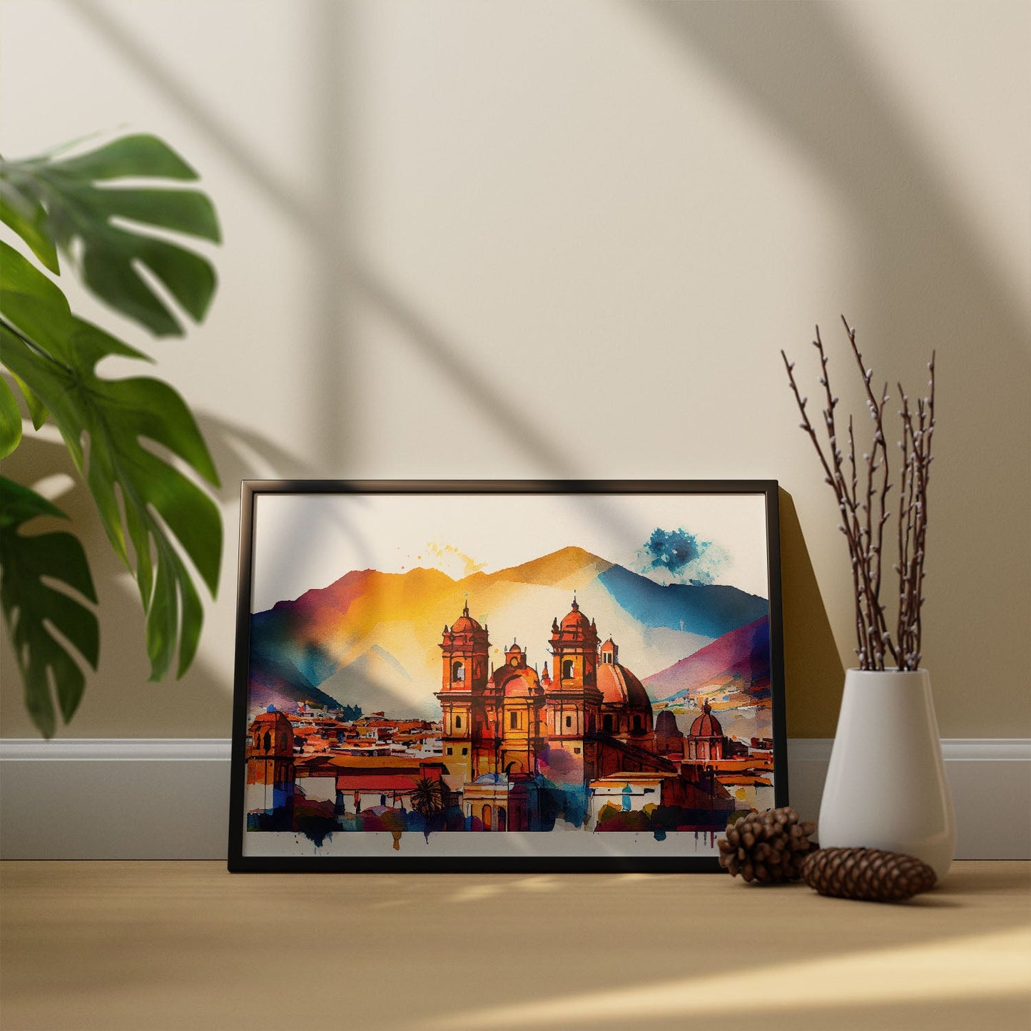 Nacnic watercolor of a skyline of the city of Cusco. Aesthetic Wall Art Prints for Bedroom or Living Room Design.-Artwork-Nacnic-A4-Sin Marco-Nacnic Estudio SL
