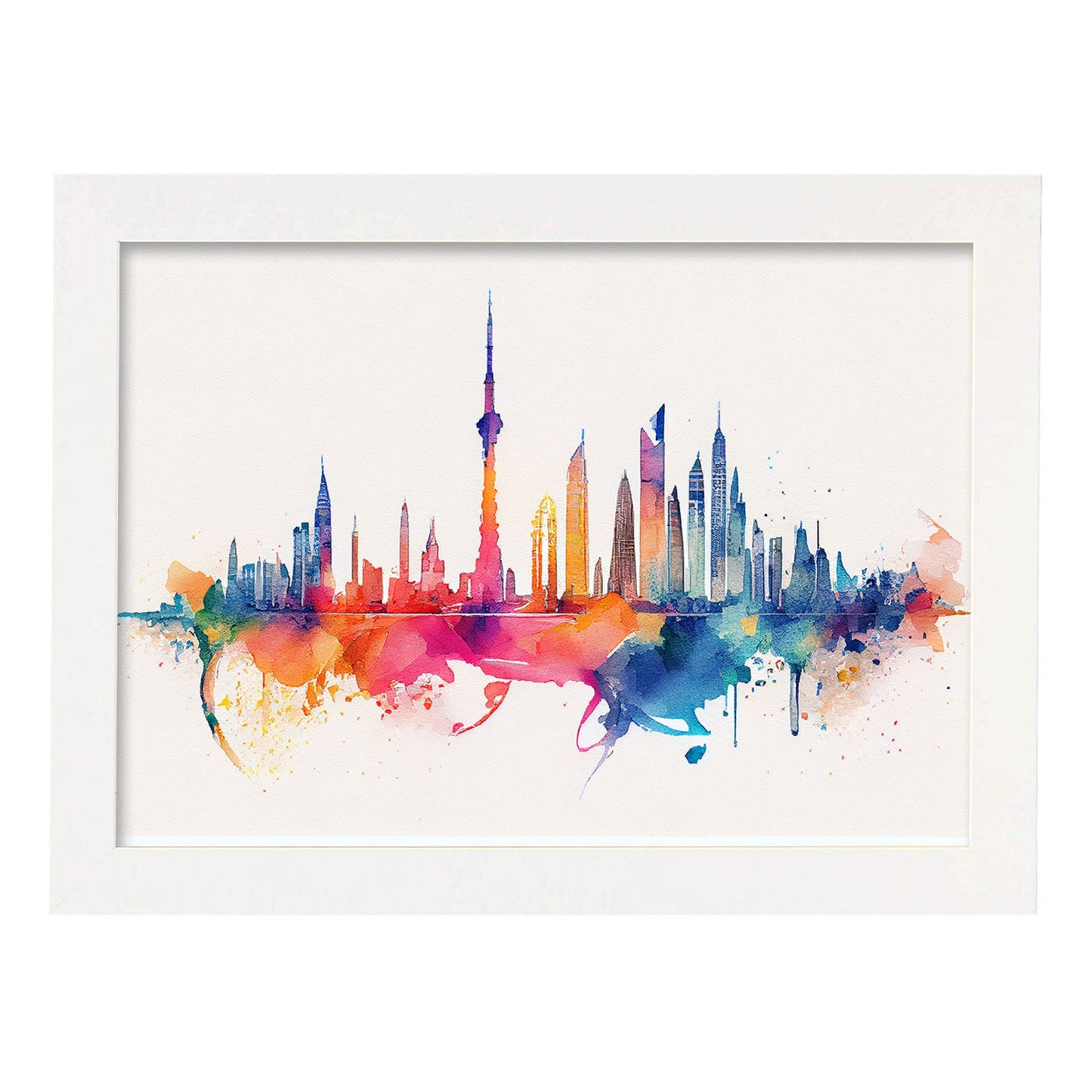 Nacnic watercolor of a skyline of the city of Dubai. Aesthetic Wall Art Prints for Bedroom or Living Room Design.-Artwork-Nacnic-A4-Marco Blanco-Nacnic Estudio SL