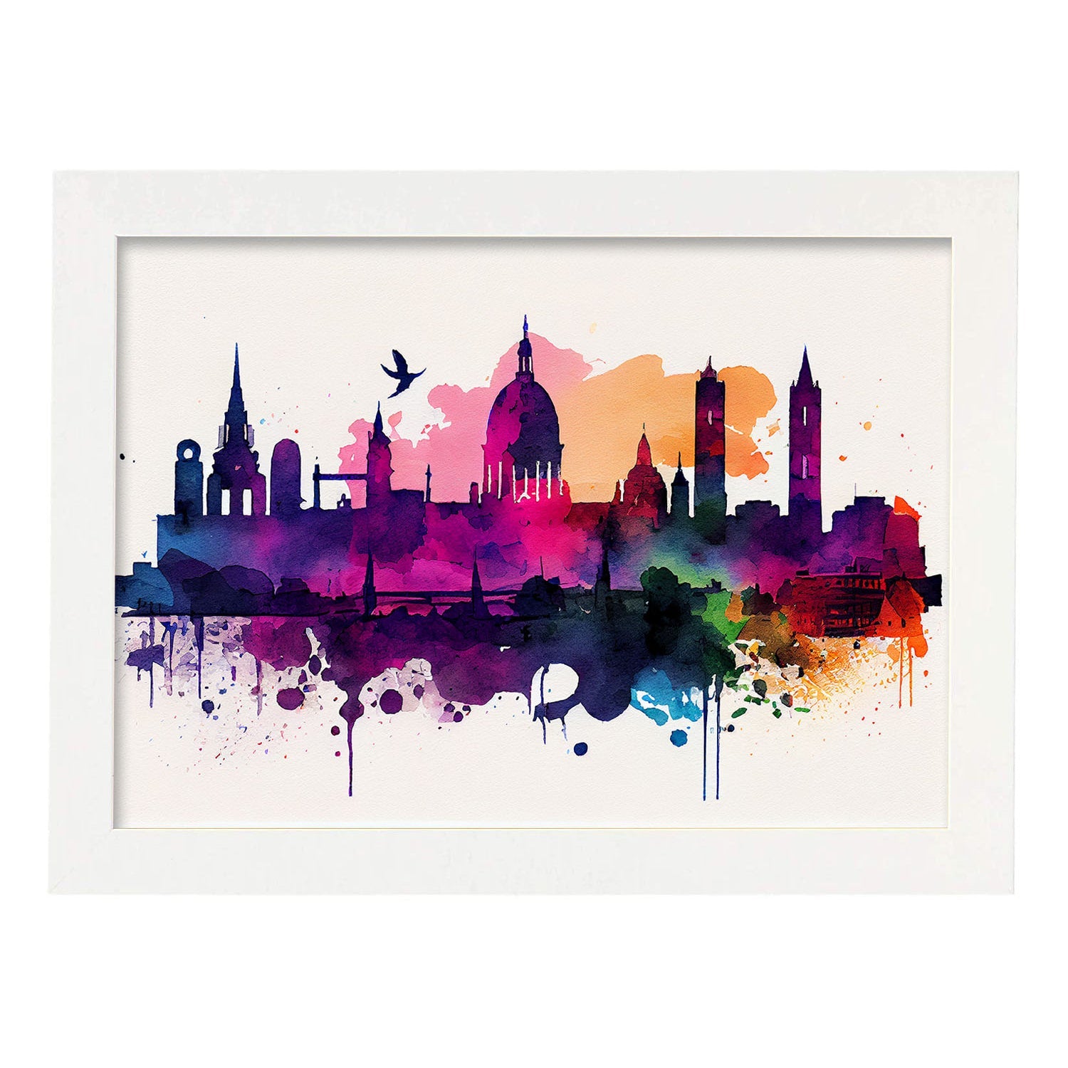 Nacnic watercolor of a skyline of the city of Dublin. Aesthetic Wall Art Prints for Bedroom or Living Room Design.-Artwork-Nacnic-A4-Marco Blanco-Nacnic Estudio SL
