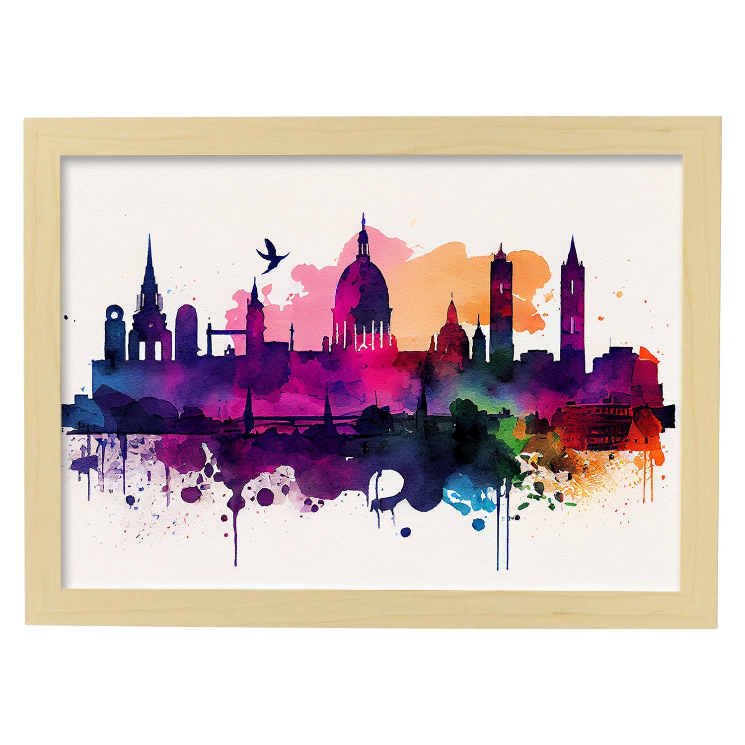 Nacnic watercolor of a skyline of the city of Dublin. Aesthetic Wall Art Prints for Bedroom or Living Room Design.-Artwork-Nacnic-A4-Marco Madera Clara-Nacnic Estudio SL