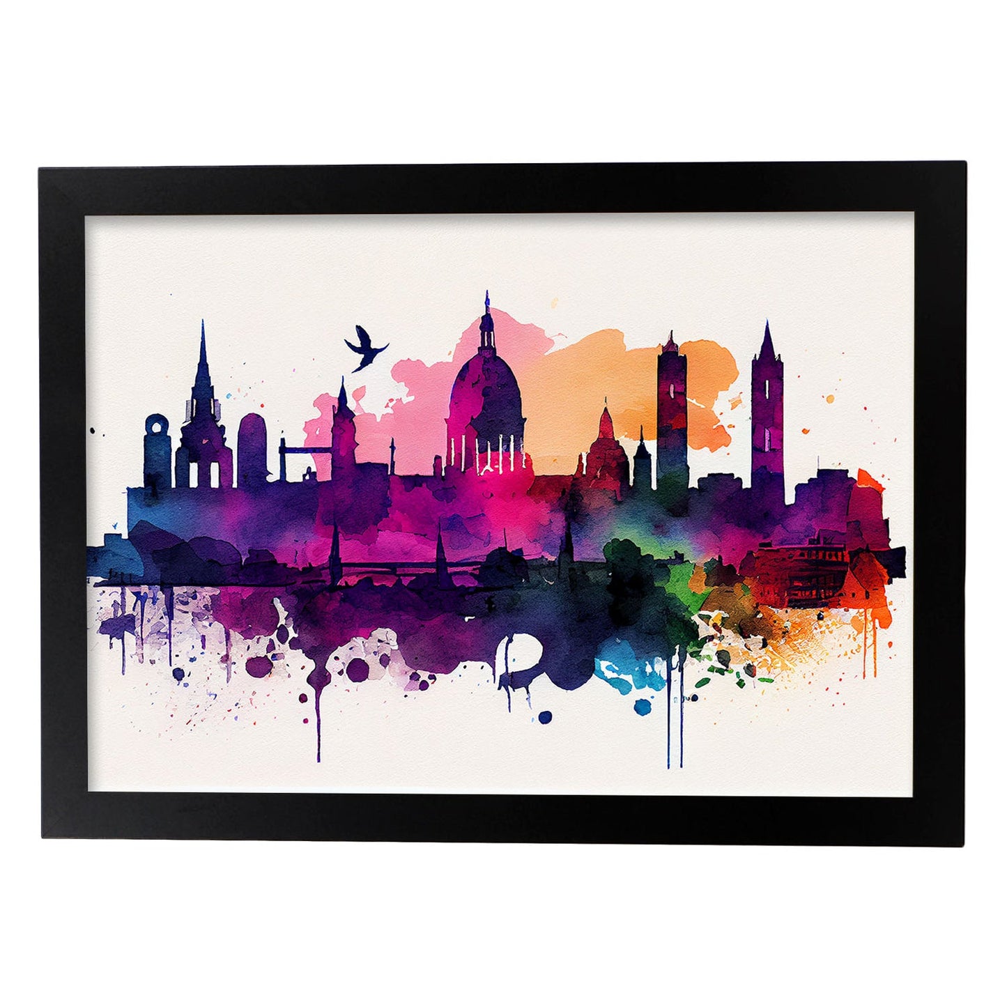 Nacnic watercolor of a skyline of the city of Dublin. Aesthetic Wall Art Prints for Bedroom or Living Room Design.