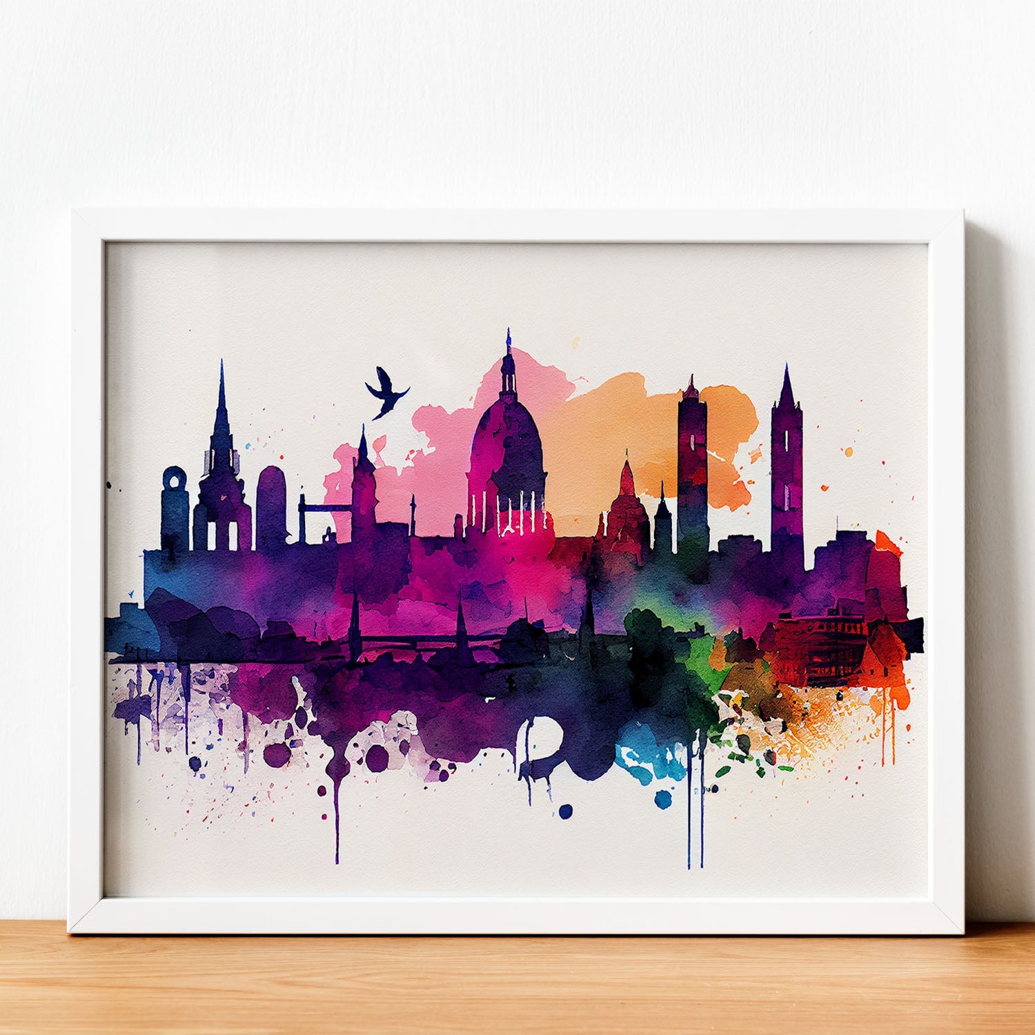 Nacnic watercolor of a skyline of the city of Dublin. Aesthetic Wall Art Prints for Bedroom or Living Room Design.-Artwork-Nacnic-A4-Sin Marco-Nacnic Estudio SL